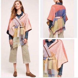 Nomad Morgan Carper Color Block Fringe Wool Cape Poncho Size Medium Large